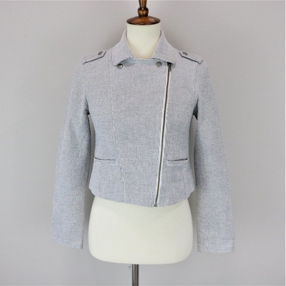 LOFT Petites Black and White Grid Zip Up Jacket